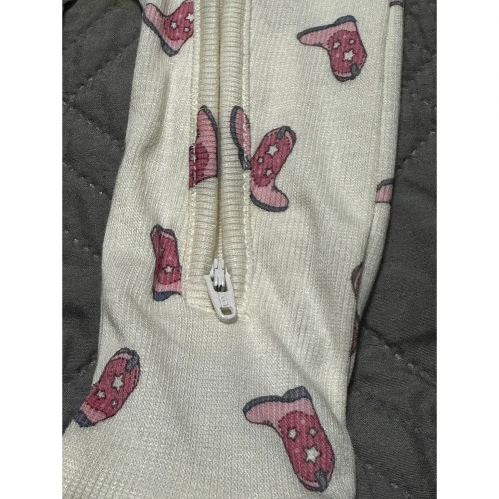 Angel Dear Baby Girls Pink Cowboy Boot Print Footie Sleeper 6-9M Cream Western
